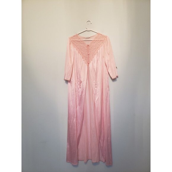 vassarette Other - VTG 80s Vassarette Womens M Pegnoir Maxi Robe Pink Lace Open Front 3/4 Sleeve